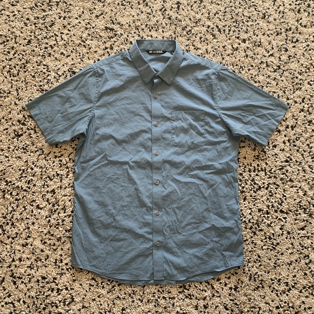 Travis Mathew Golf Short Sleeve Button Down Shirt Blue Lightweight Stretch Large